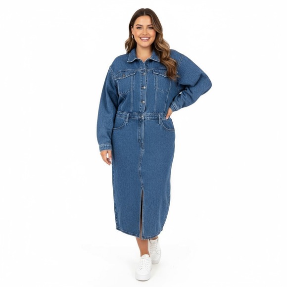Favorite Daughter Dresses & Skirts - Favorite Daughter The City Dress Denim Jean Long Sleeve Midi‎ Dress Womens 34